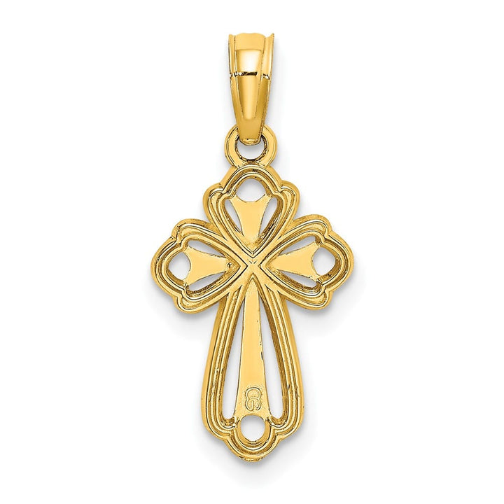 10K Yellow Gold Medium Cut-Out Polished Textured Budded Cross Charm