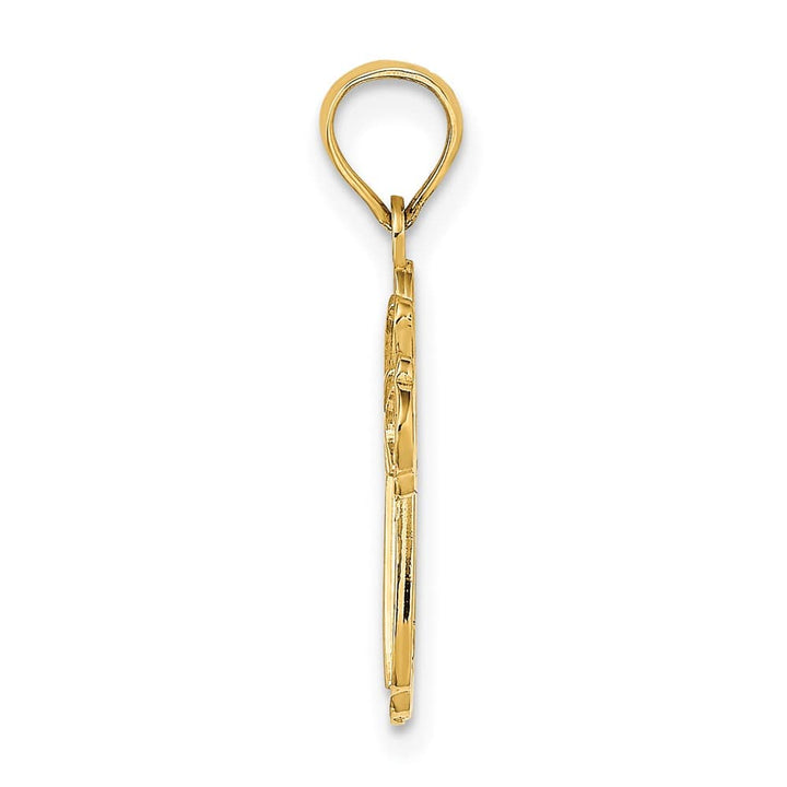 10K Yellow Gold Medium Cut-Out Polished Textured Budded Cross Charm