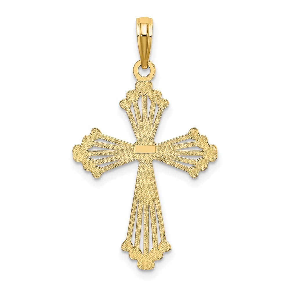 10K Yellow Gold Medium Cut-out Striped Cross with Heart Center Charm