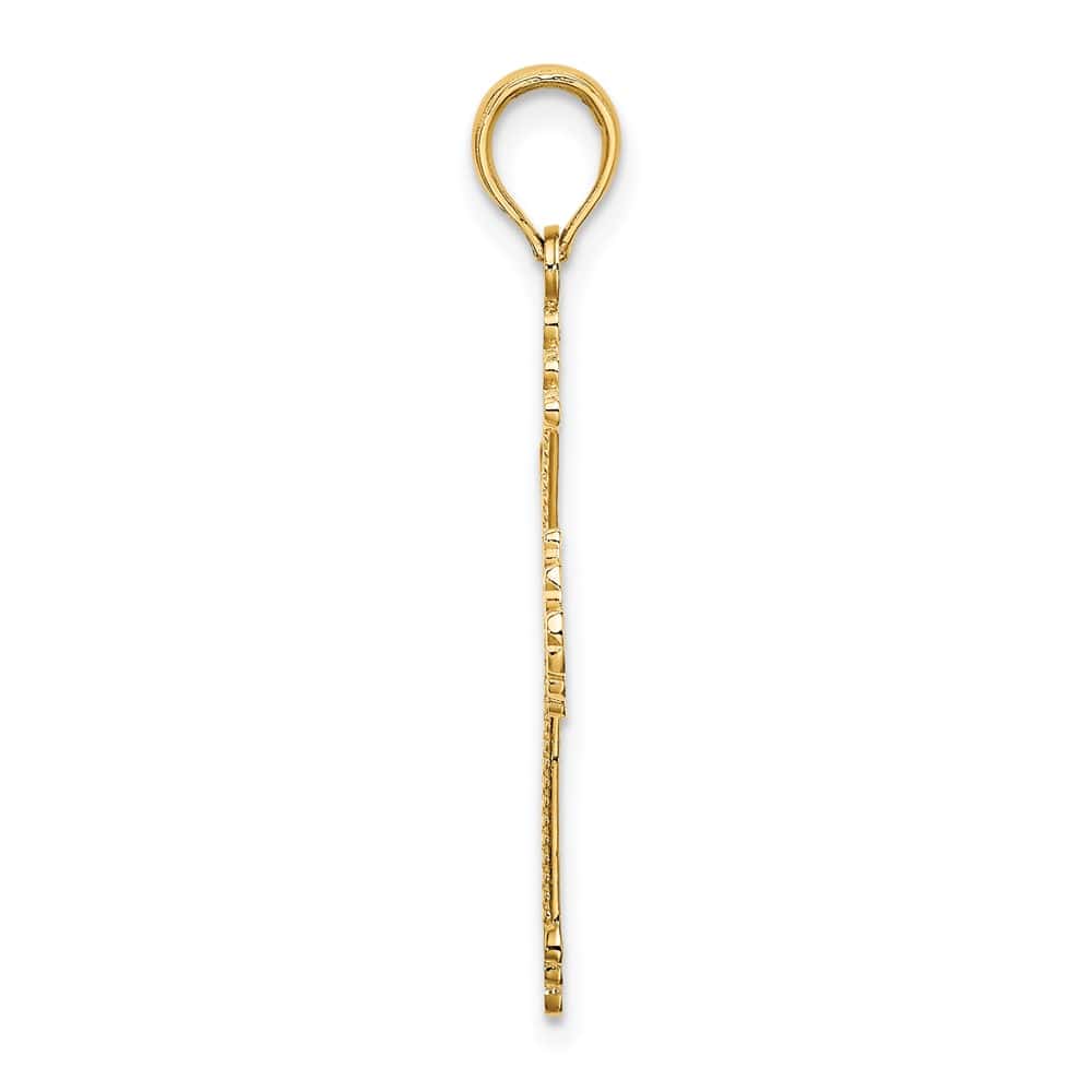 10K Yellow Gold Medium Cut-out Striped Cross with Heart Center Charm