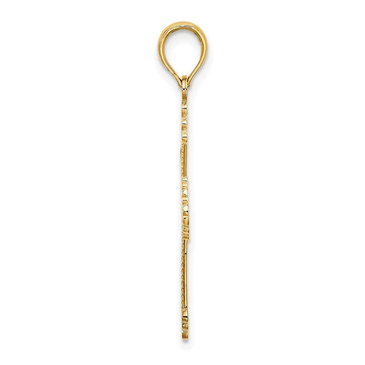 10K Yellow Gold Medium Cut-out Striped Cross with Heart Center Charm