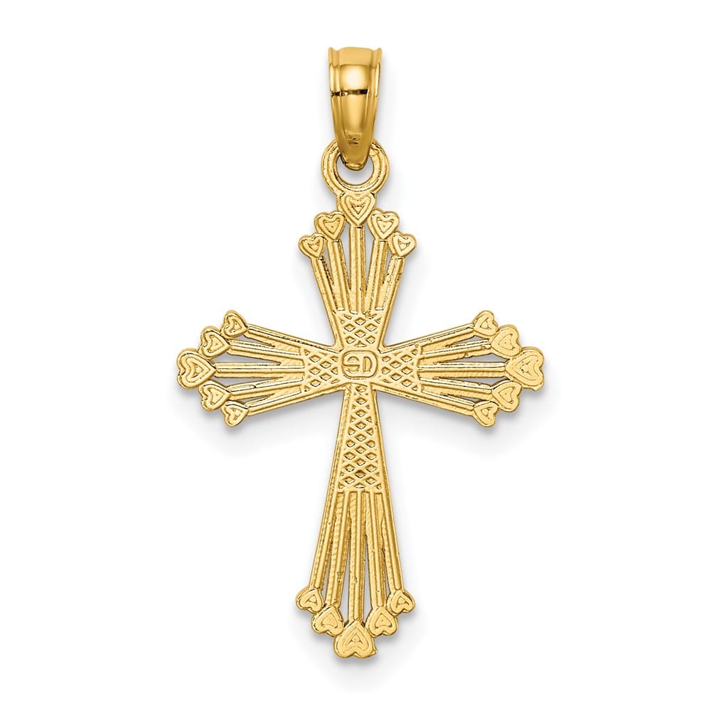 10K Yellow Gold Medium Cut-Out Stripes Cross with Heart Center Charm