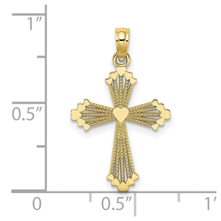 10K Yellow Gold Medium Cut-Out Stripes Cross with Heart Center Charm