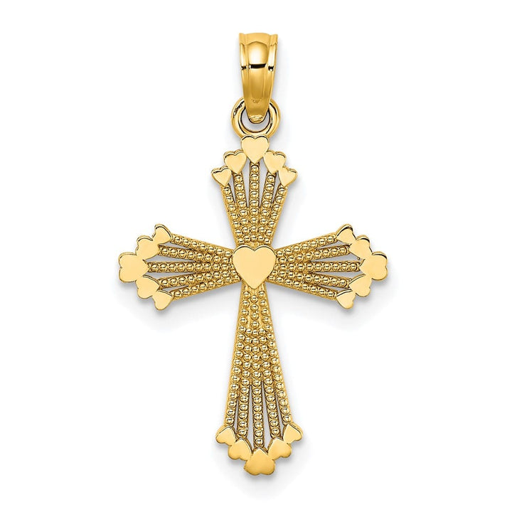 10K Yellow Gold Medium Cut-Out Stripes Cross with Heart Center Charm