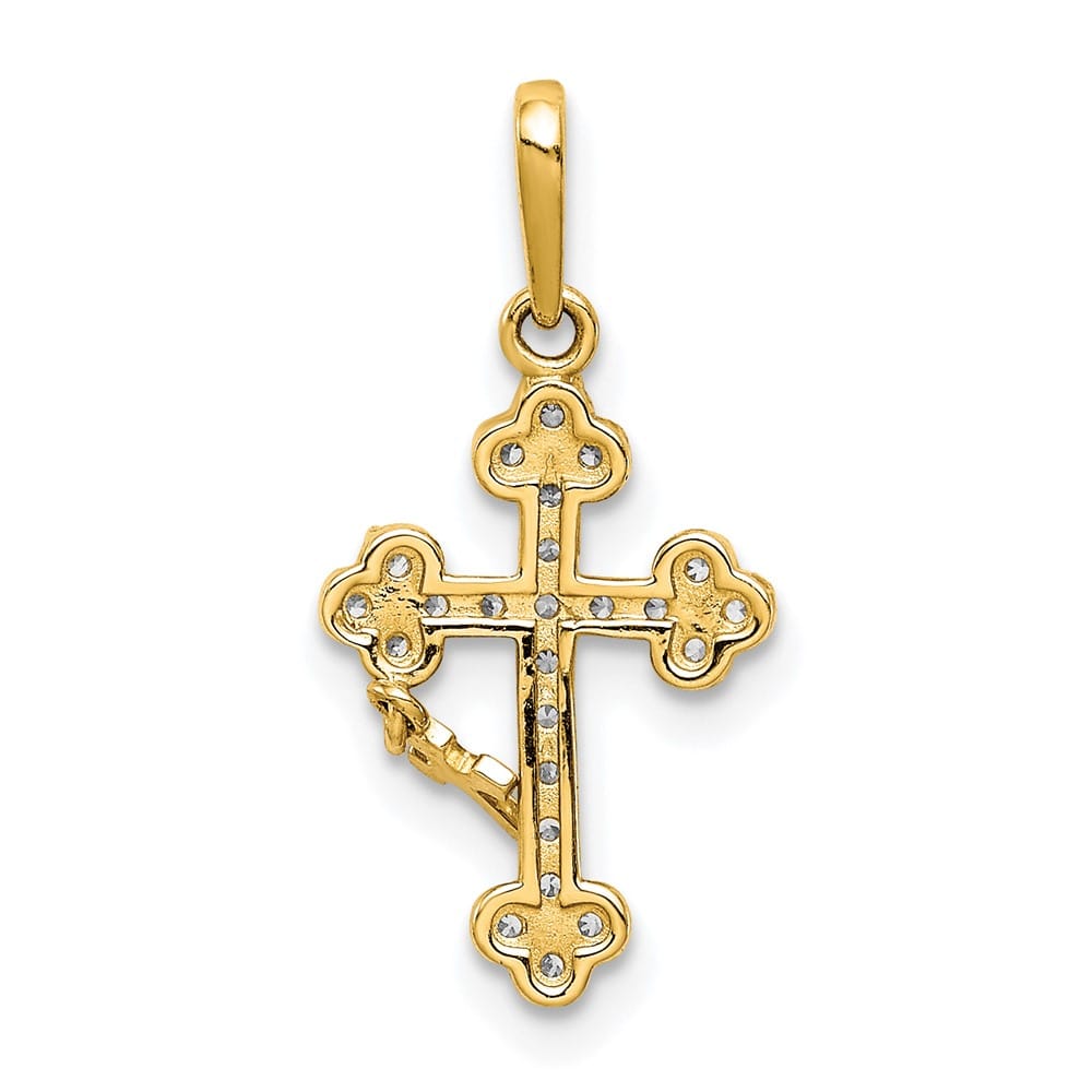 10K Yellow Gold Medium CZ Budded Cross with Cross Dangle Pendant