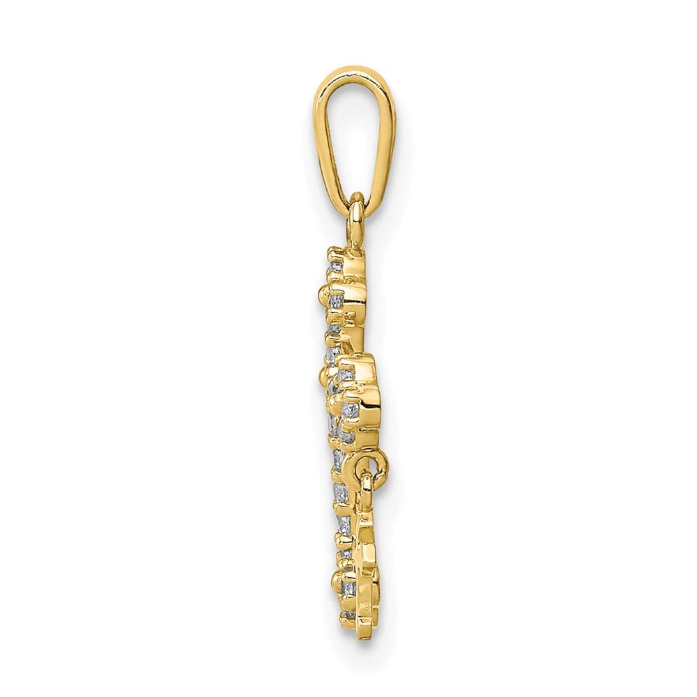 10K Yellow Gold Medium CZ Budded Cross with Cross Dangle Pendant