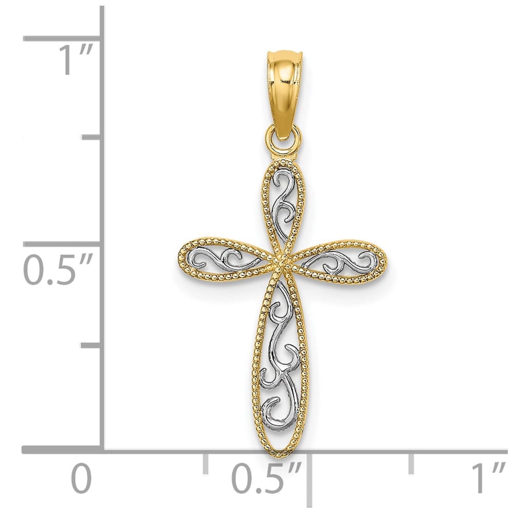 10K Yellow Gold Medium Filigree and Milgrain Passion Cross Charm