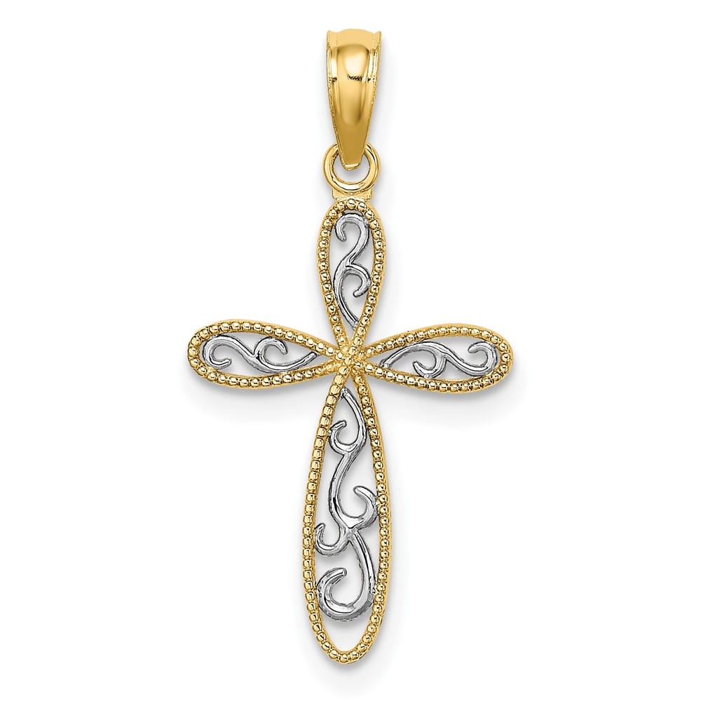 10K Yellow Gold Medium Filigree and Milgrain Passion Cross Charm