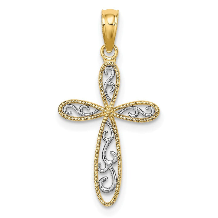 10K Yellow Gold Medium Filigree and Milgrain Passion Cross Charm