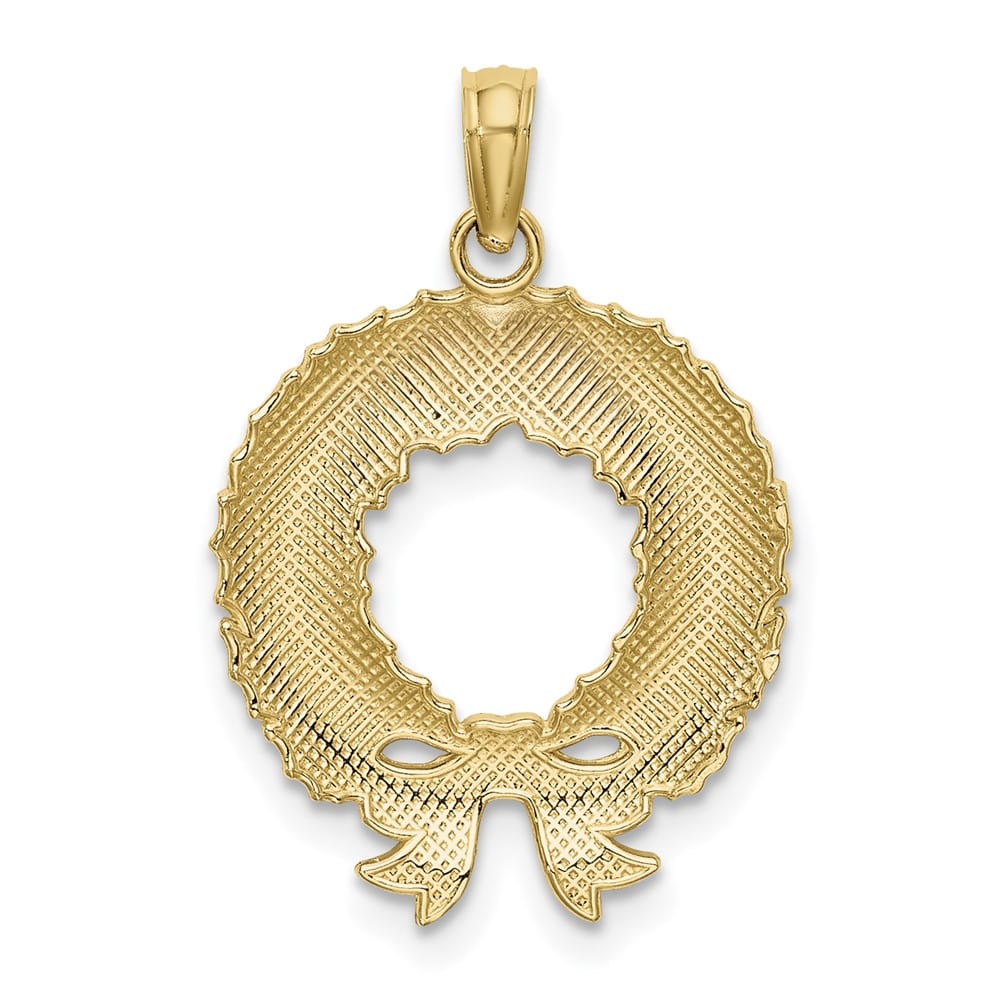 10K Yellow Gold Medium Green and Red Enamel Christmas Wreath Charm
