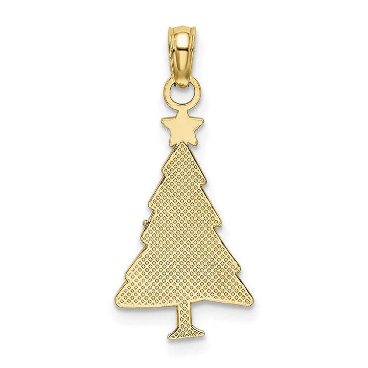 10K Yellow Gold Medium Green Enameled Christmas Tree with Red Charm
