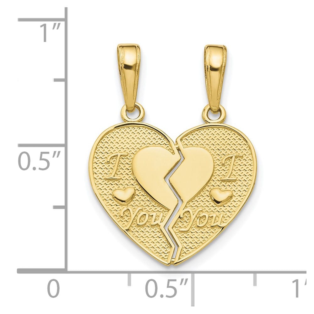 10K Yellow Gold Medium I Heart You 2-Piece Break-Apart Heart Charm