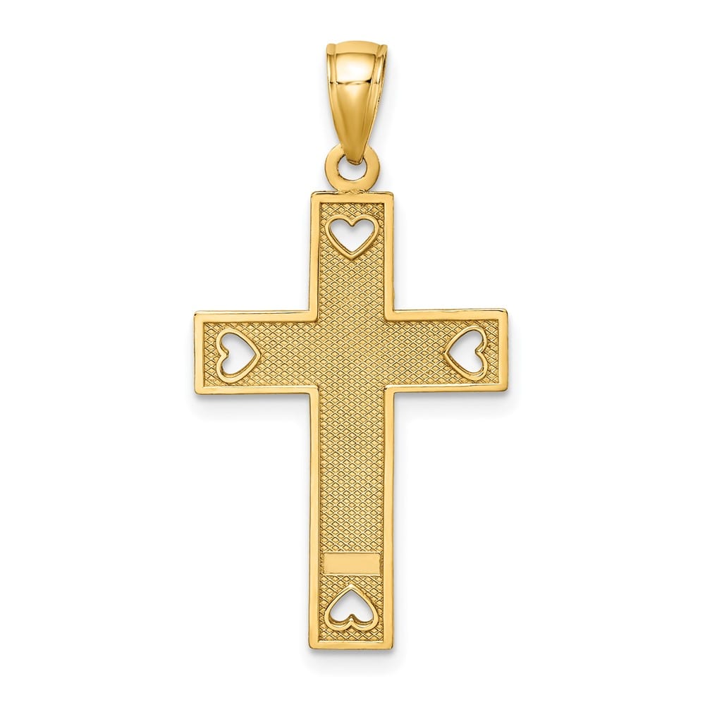 10K Yellow Gold Medium I Love Jesus Latin Cross with Hearts Charm
