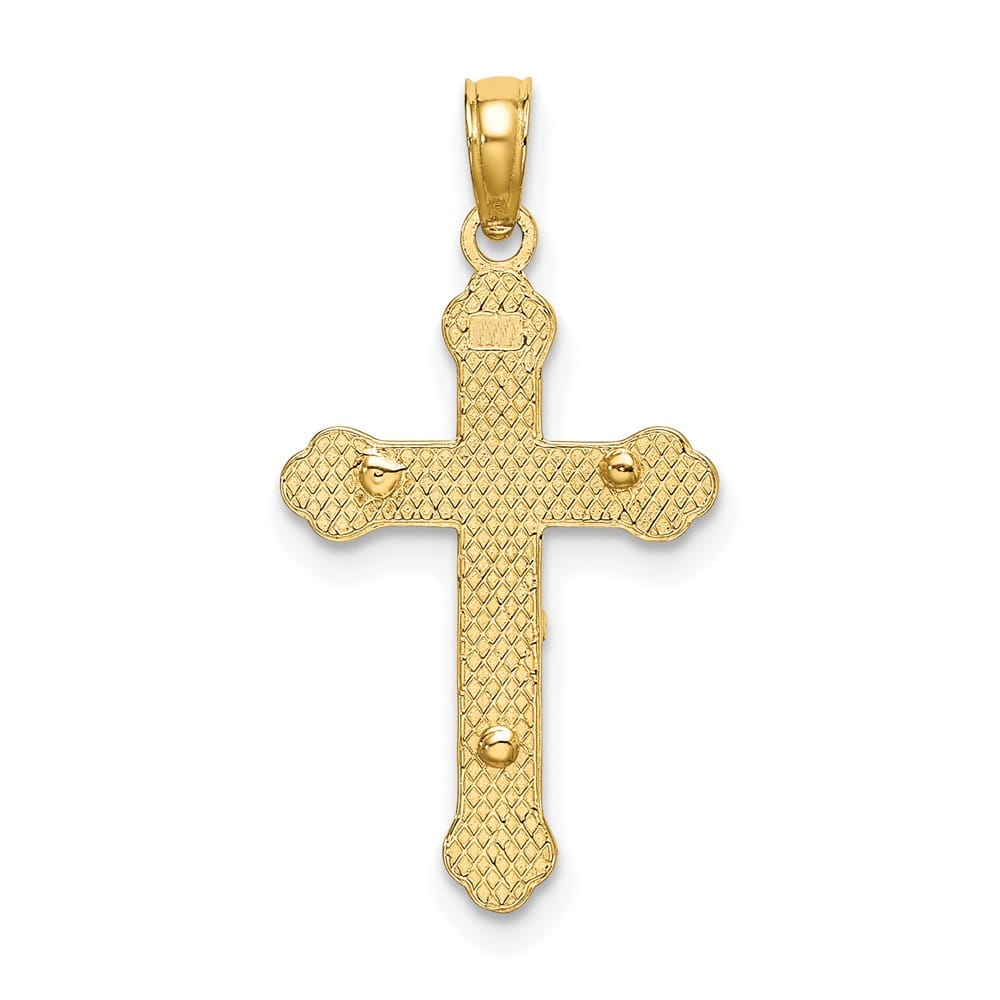 10K Yellow Gold Medium INRI Budded Crucifix with Scroll Tips Charm