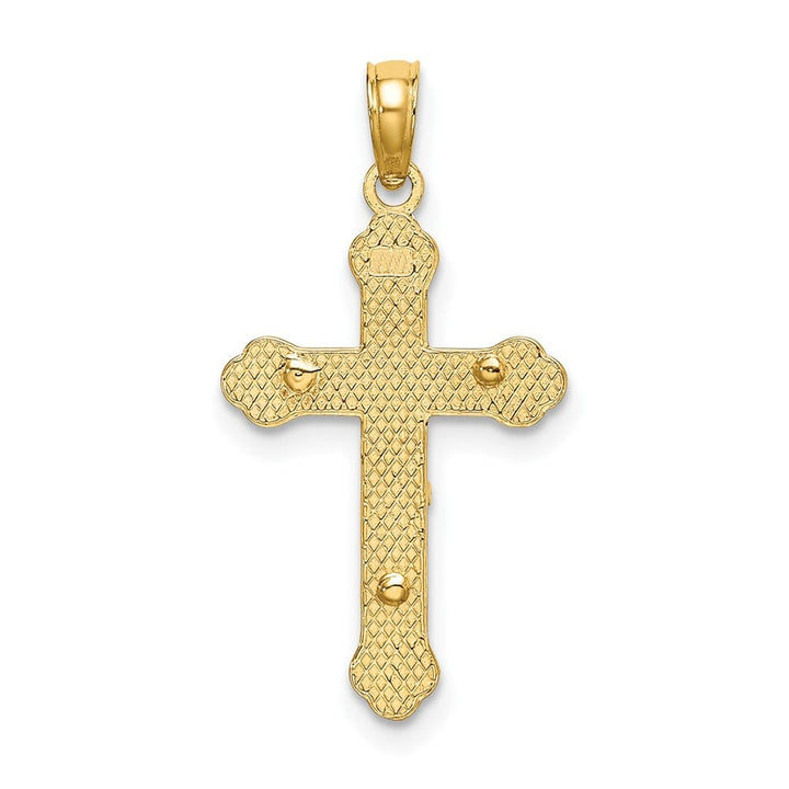 10K Yellow Gold Medium INRI Budded Crucifix with Scroll Tips Charm