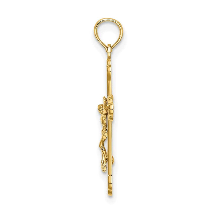 10K Yellow Gold Medium INRI Budded Crucifix with Scroll Tips Charm