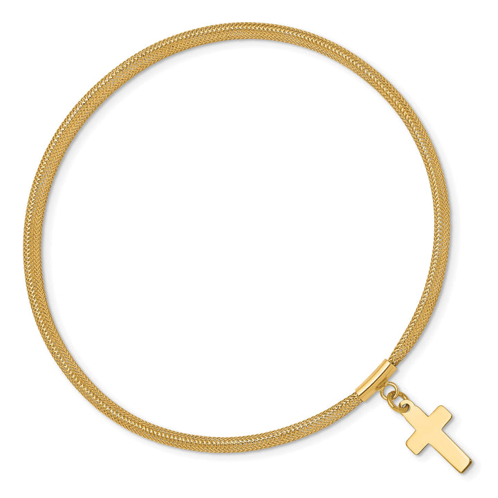 10K Yellow Gold Mesh Cross Dangle Stretch Bracelet One Size