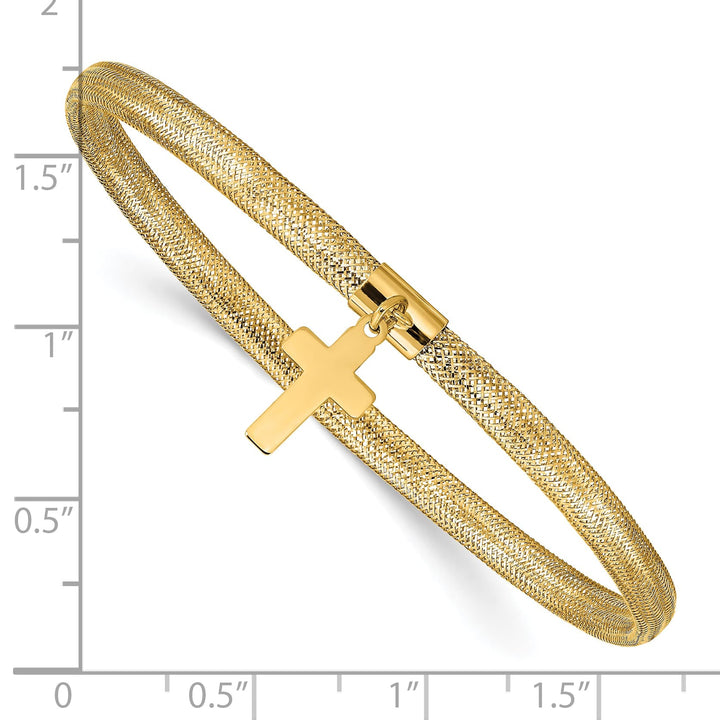 10K Yellow Gold Mesh Cross Dangle Stretch Bracelet One Size