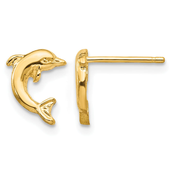 10k Yellow Gold Mini Jumping Dolphin Post Earrings