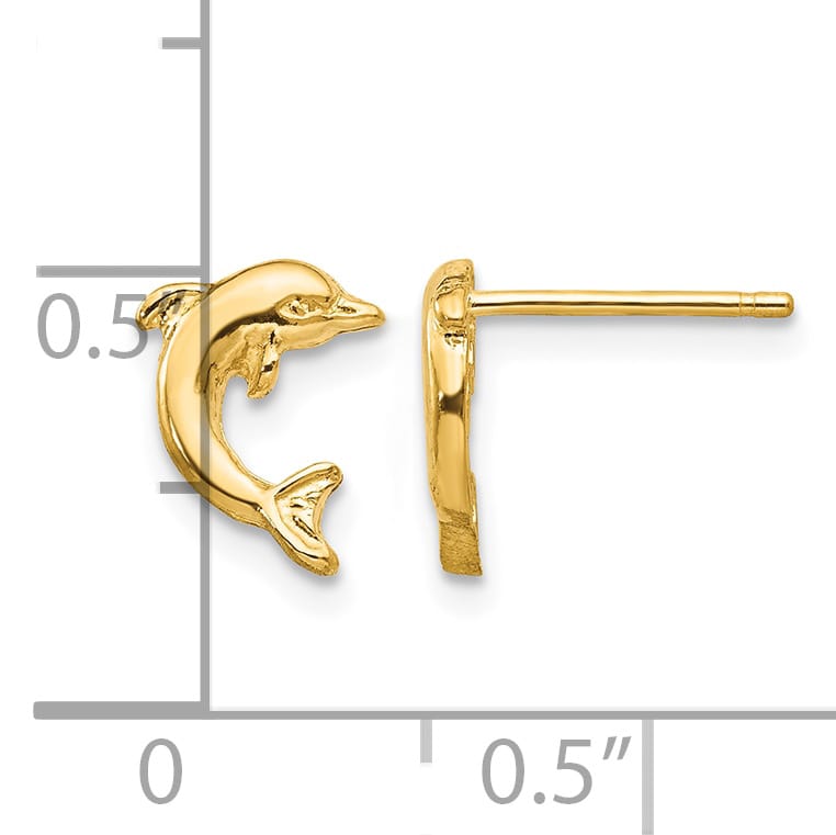 10k Yellow Gold Mini Jumping Dolphin Post Earrings