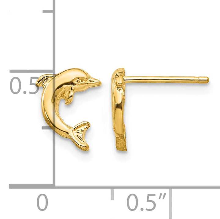 10k Yellow Gold Mini Jumping Dolphin Post Earrings
