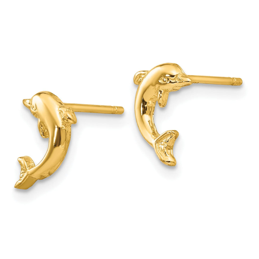 10k Yellow Gold Mini Jumping Dolphin Post Earrings