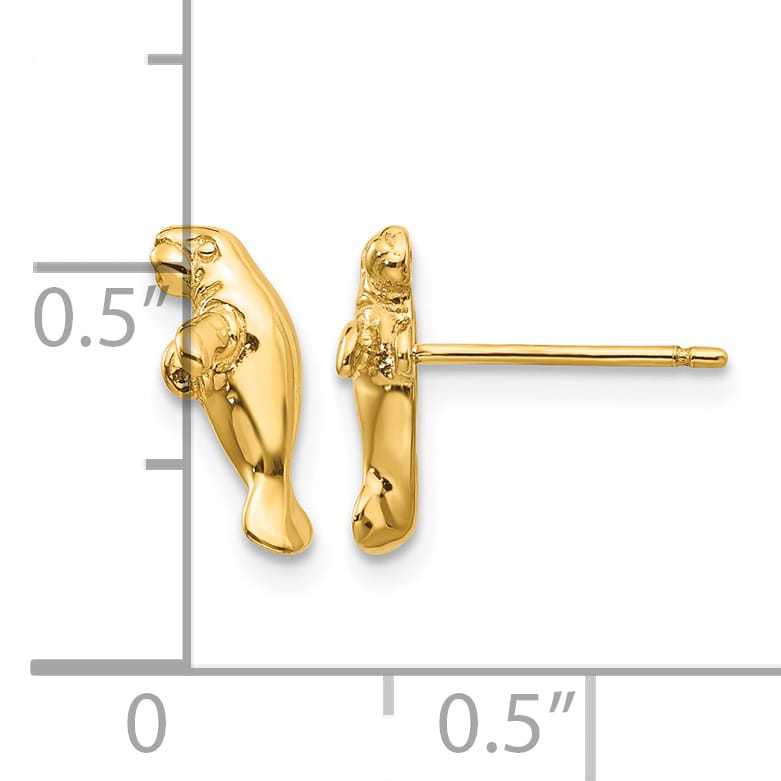 10k Yellow Gold Mini Manatee Post Earrings