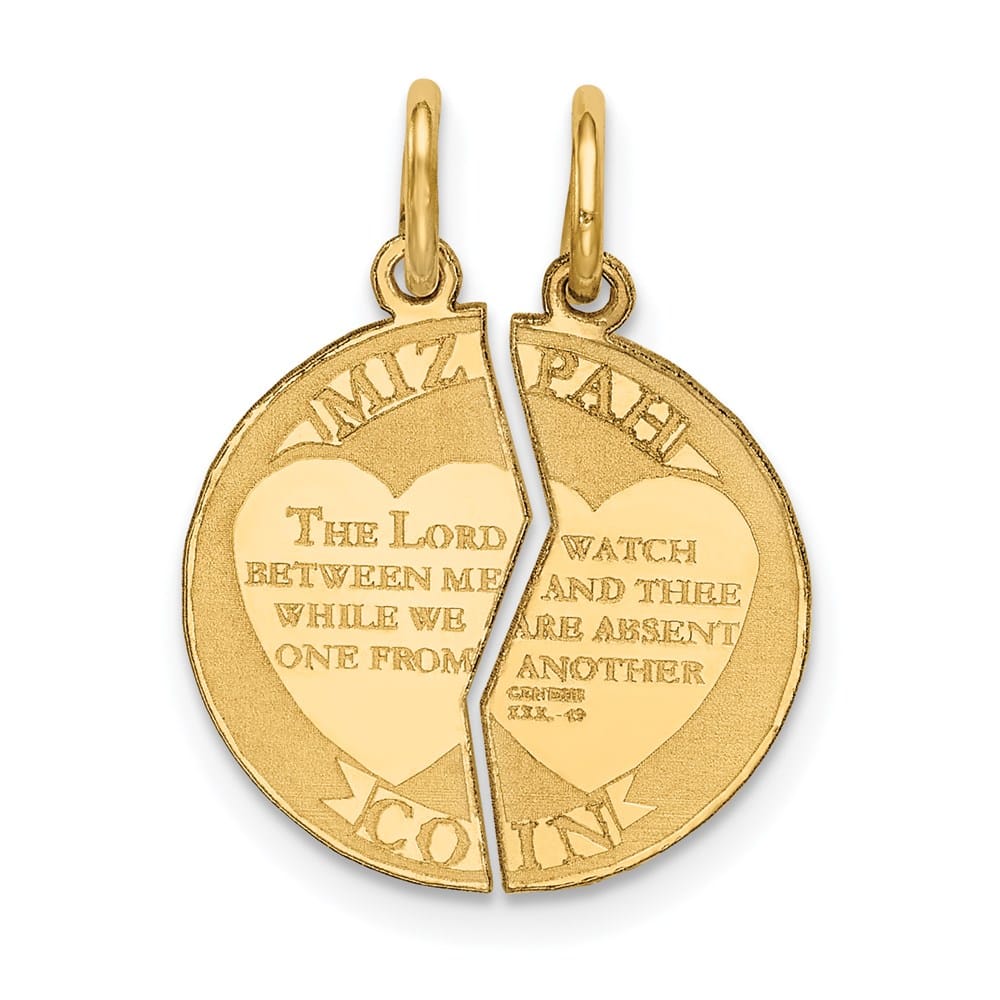 10K Yellow Gold Mizpah Coin with Verse 2-piece Break-Apart Charm