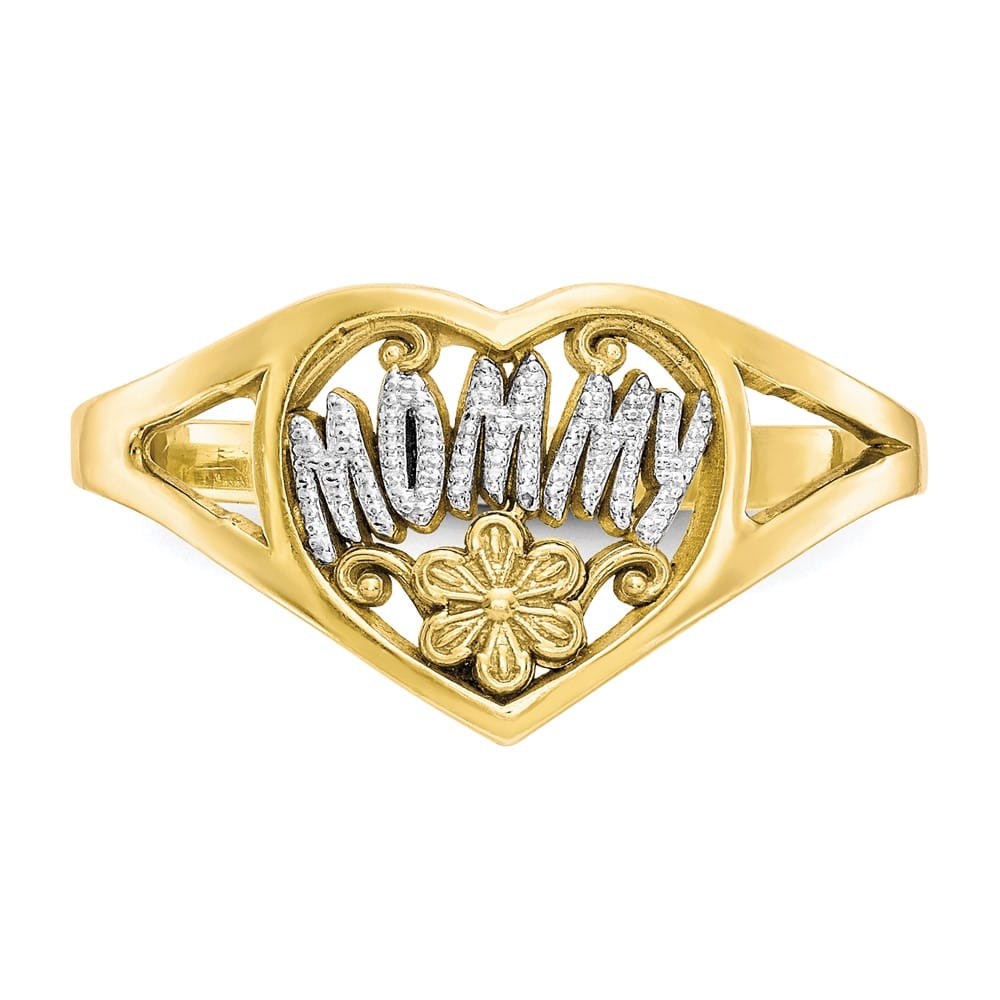 10k Yellow Gold Mommy with Flower Heart Ring