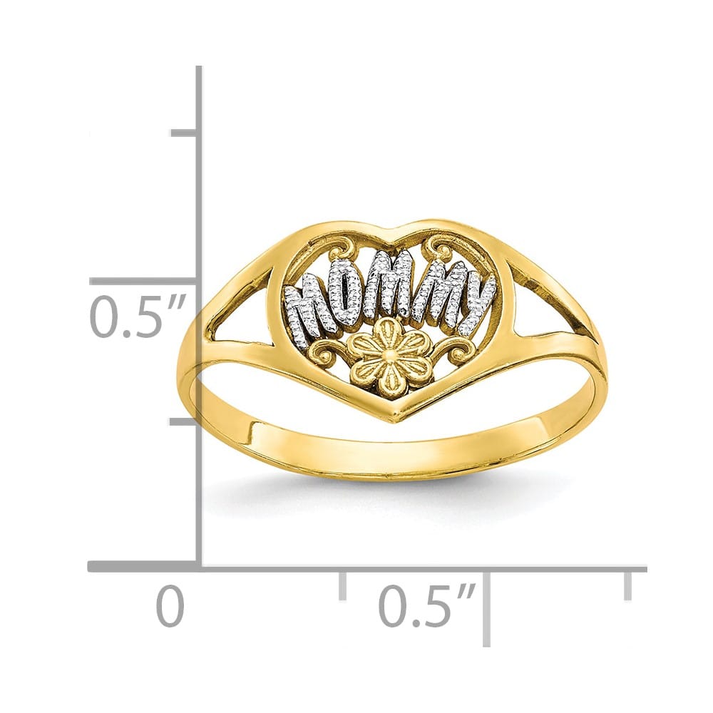 10k Yellow Gold Mommy with Flower Heart Ring
