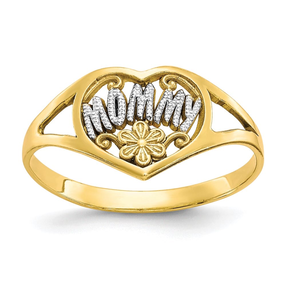 10k Yellow Gold Mommy with Flower Heart Ring