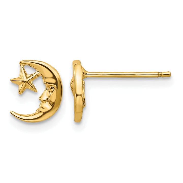 10k Yellow Gold Moon and Star Post Earrings