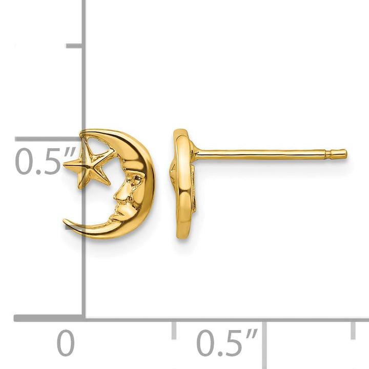 10k Yellow Gold Moon and Star Post Earrings