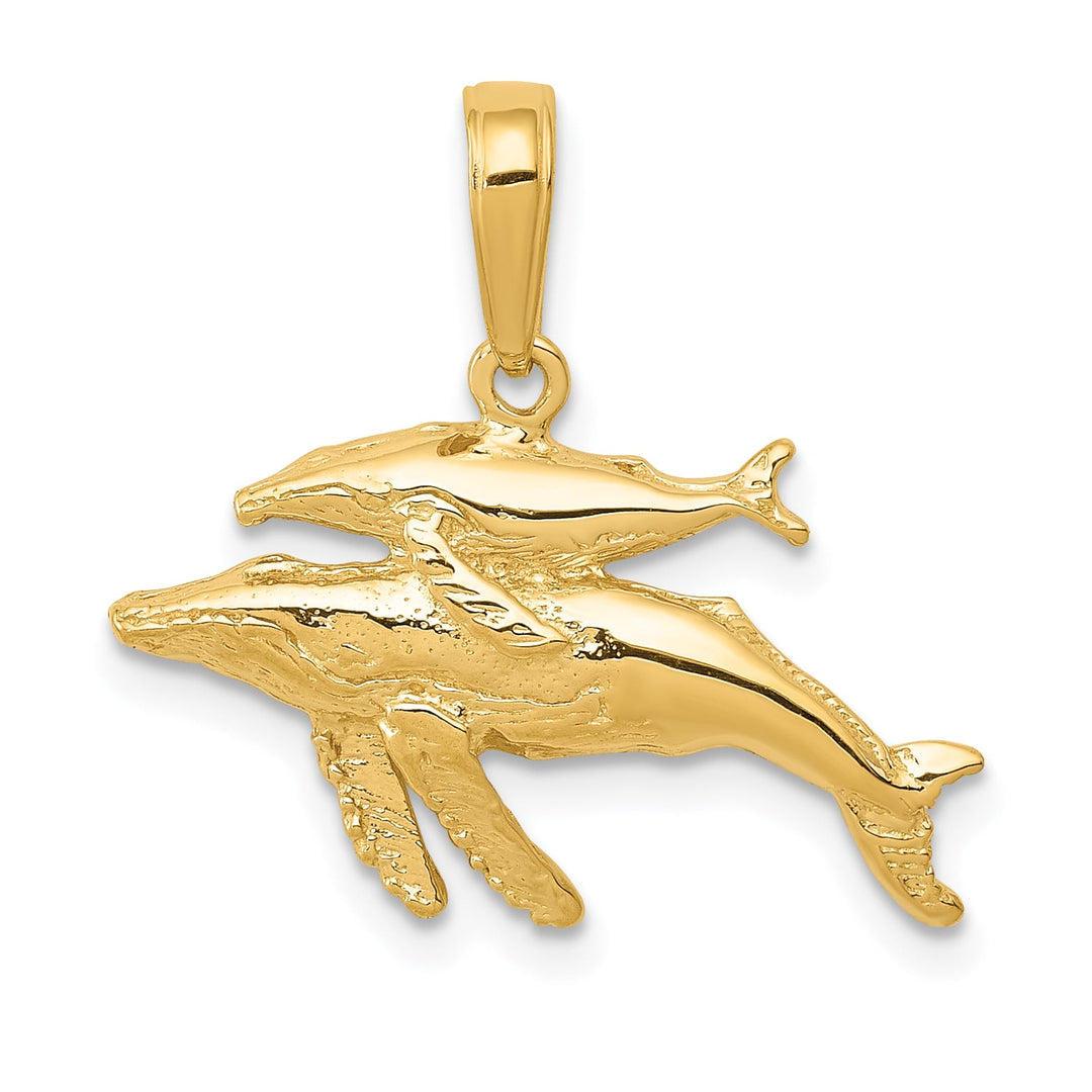 10K Yellow Gold Mother and Baby Humpback Whale Pendant