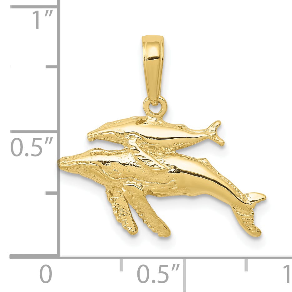 10K Yellow Gold Mother and Baby Humpback Whale Pendant