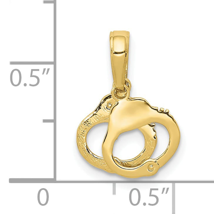 10K Yellow Gold Moveable Handcuffs Pendant, 15mm