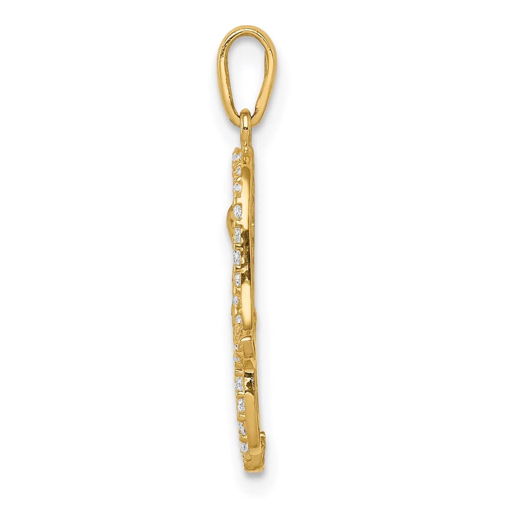 10K Yellow Gold Multi-colored CZ Evil Eye Hamsa Pendant