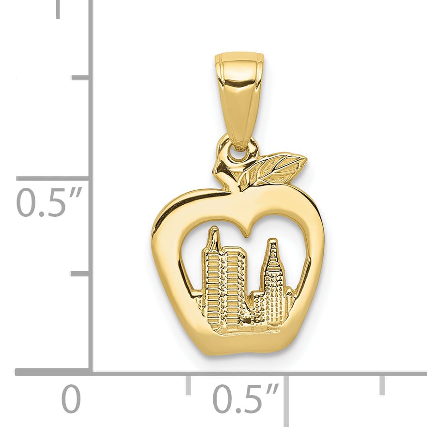 10K Yellow Gold New York Skyline in Apple Pendant