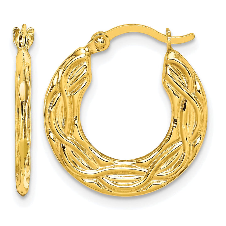 10k Yellow Gold Patterned Hollow Hoop Earrings