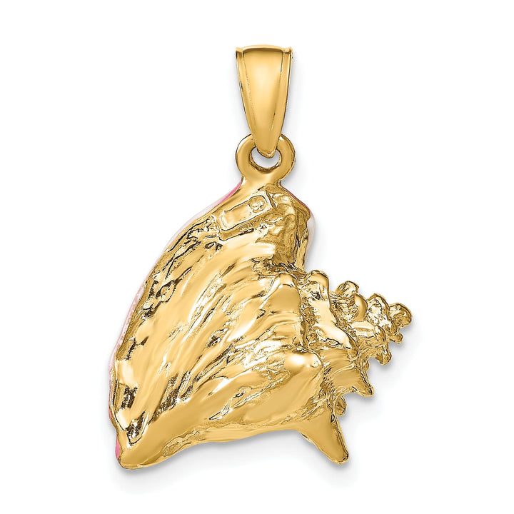 10K Yellow Gold Pink and White Enameled 3-D Conch Shell Pendant, Large