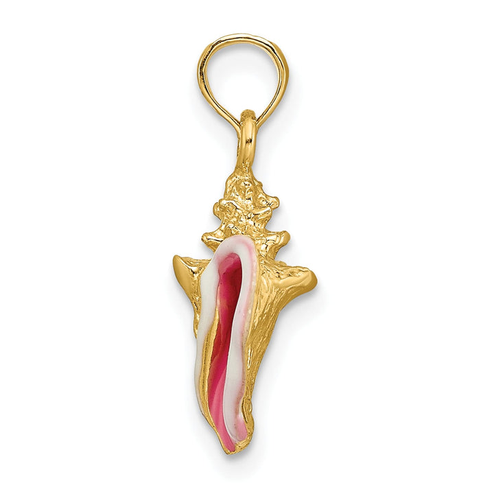 10K Yellow Gold Pink and White Enameled 3-D Conch Shell Pendant, Small