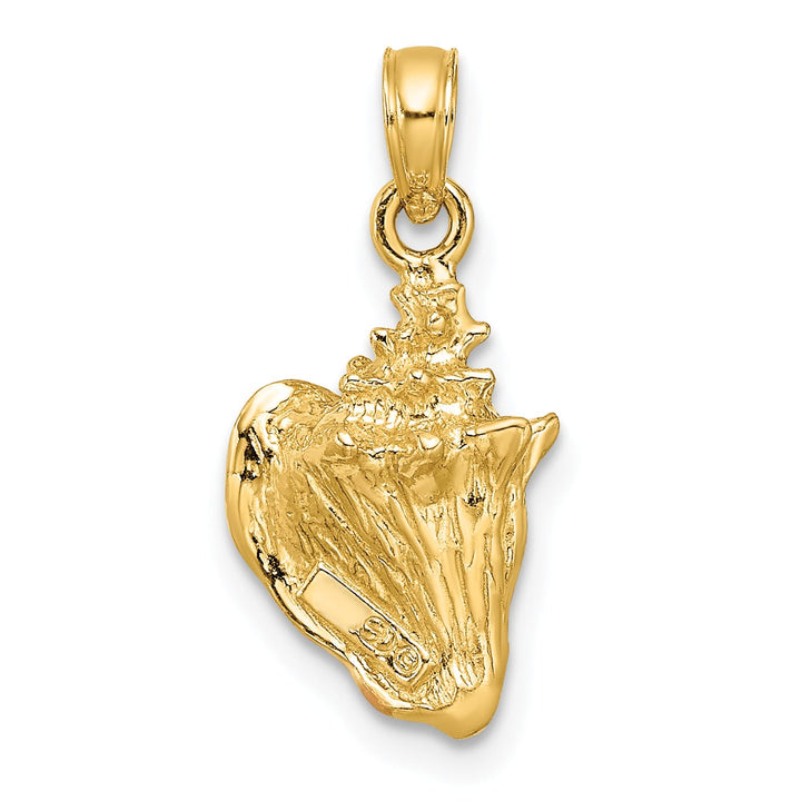 10K Yellow Gold Pink and White Enameled 3-D Conch Shell Pendant, Small
