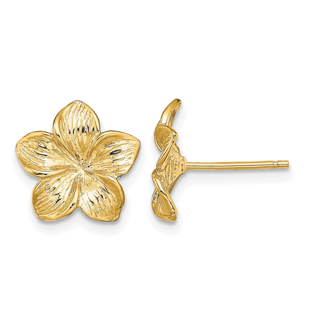 10k Yellow Gold Plumeria Flower Post Earrings, 11.5mm