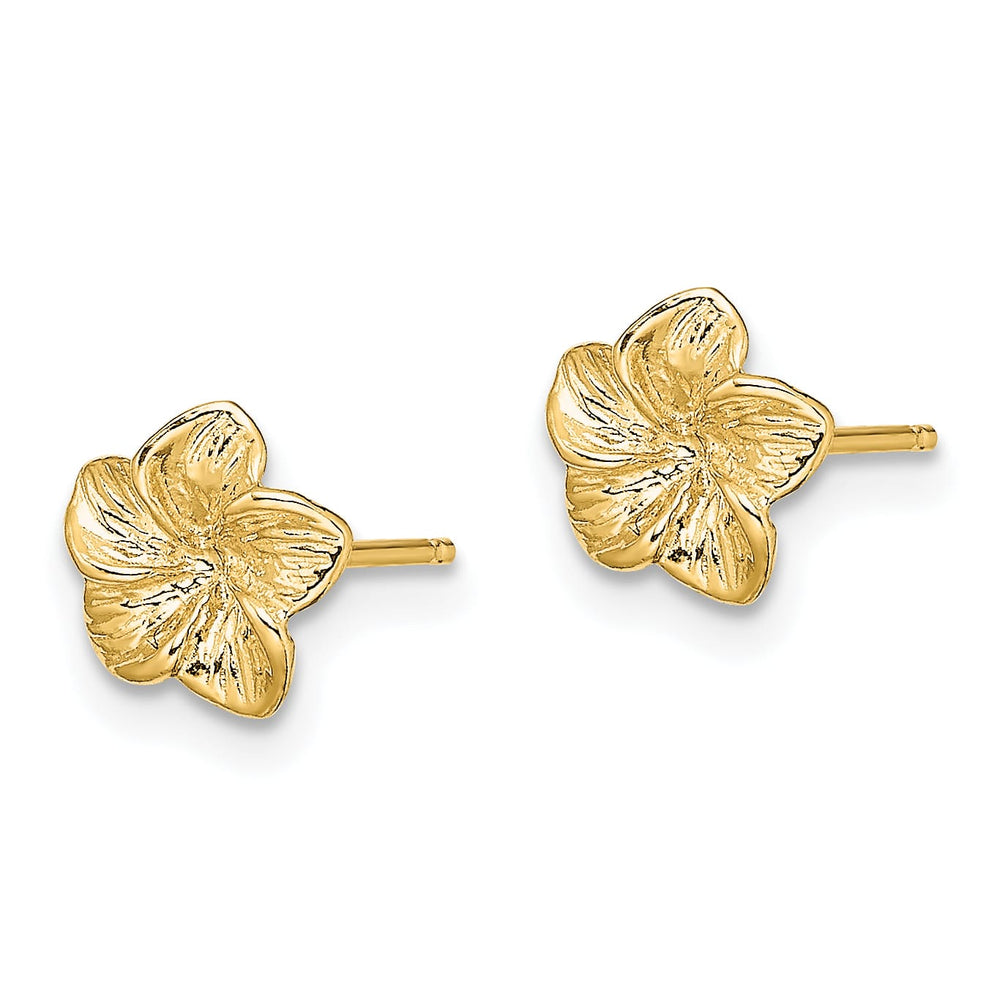 10k Yellow Gold Plumeria Flower Post Earrings, 7.65mm