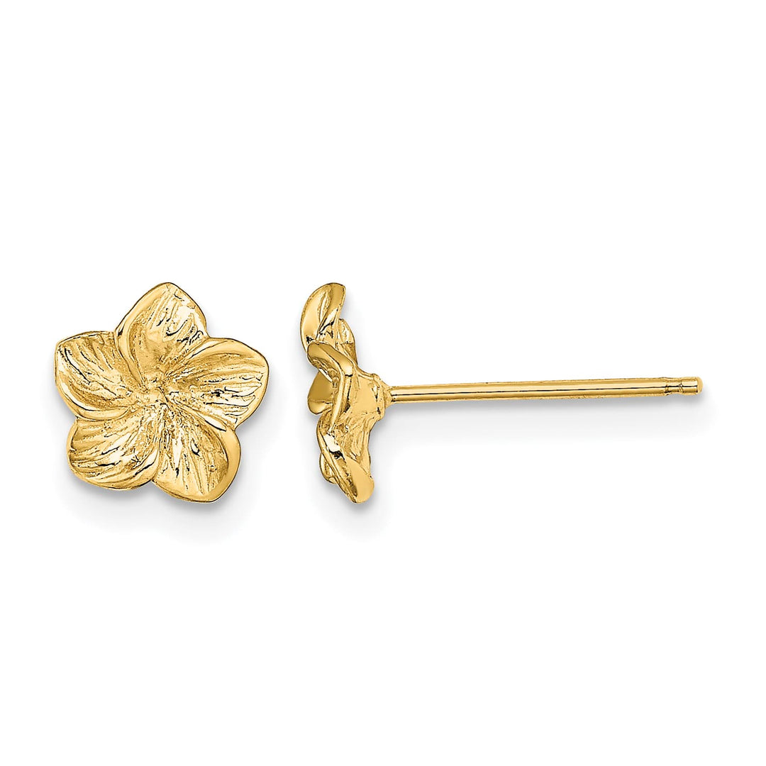 10k Yellow Gold Plumeria Flower Post Earrings, 7.65mm