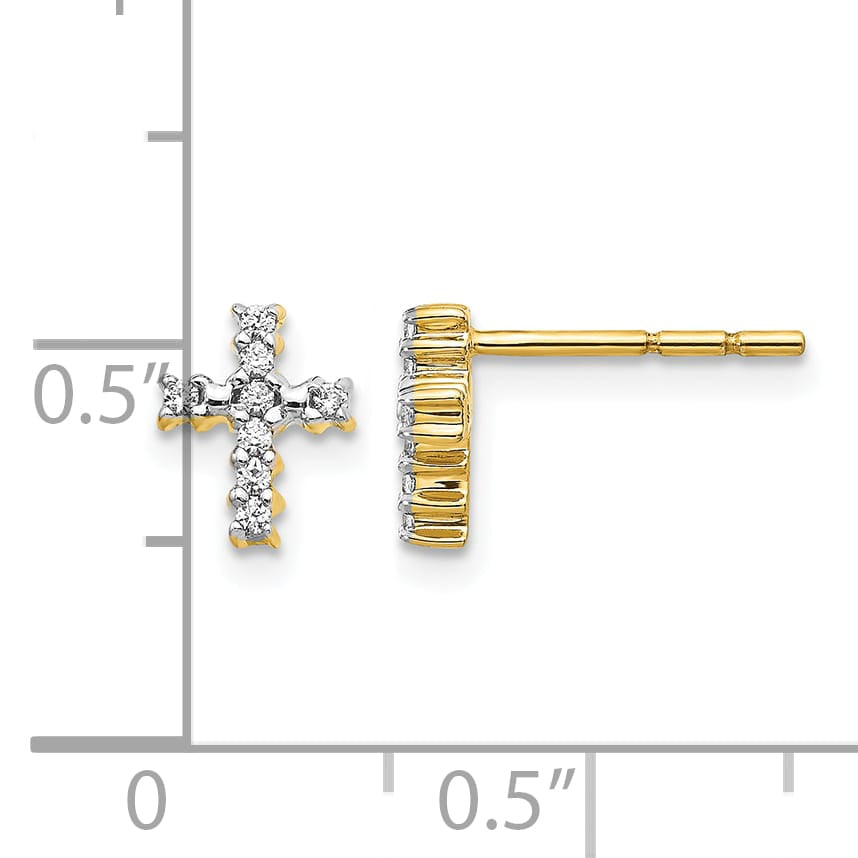 10k Yellow Gold Polished 1/10 carat Diamond Cross Post Earrings