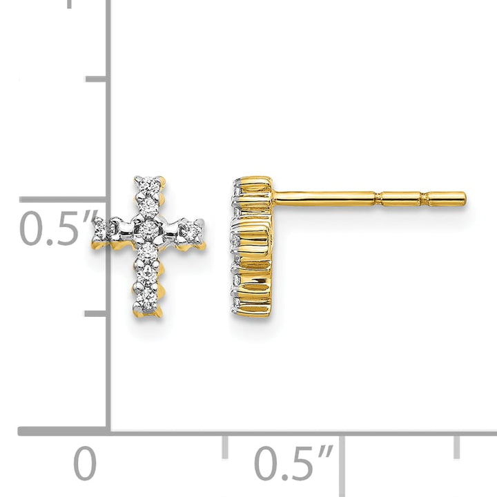 10k Yellow Gold Polished 1/10 carat Diamond Cross Post Earrings