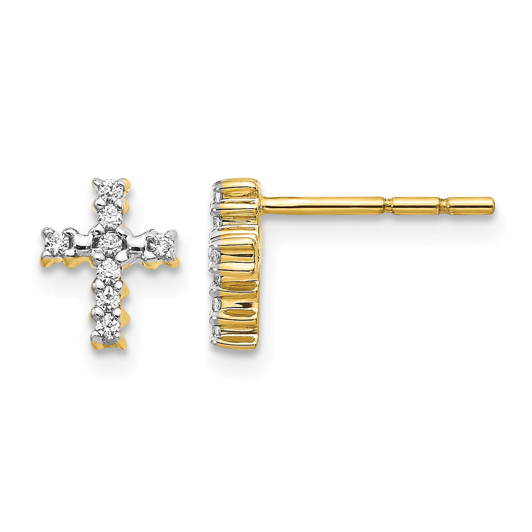 10k Yellow Gold Polished 1/10 carat Diamond Cross Post Earrings