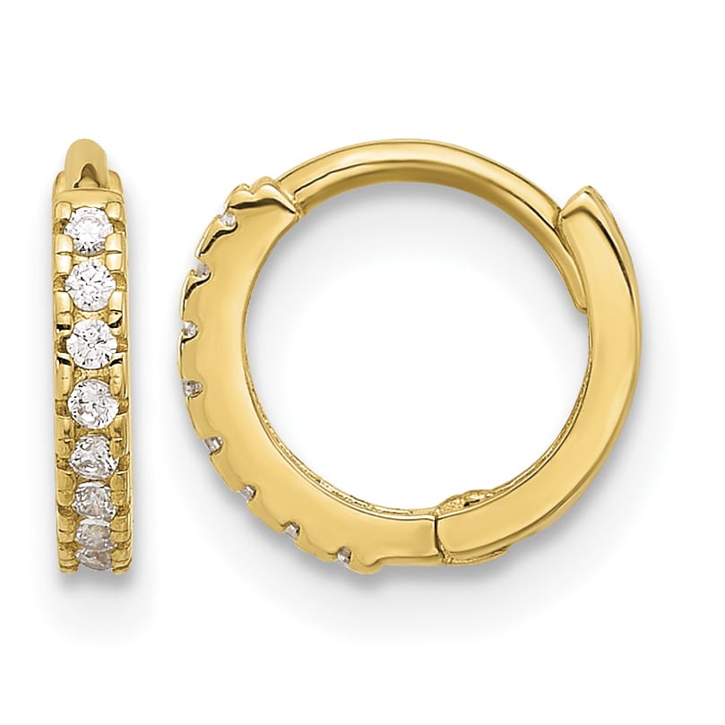 10k Yellow Gold Polished 1.5mm CZ Tiny Round Hinged Hoop Earrings