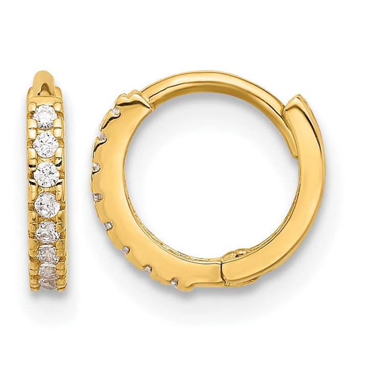 10k Yellow Gold Polished 1.5mm CZ Tiny Round Hinged Hoop Earrings